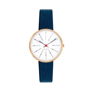 Arne Jacobsen Uhr - Banker - Ø 30 mm - Blaues Leder & IPG mit weißem Zifferblatt 53113-1404
